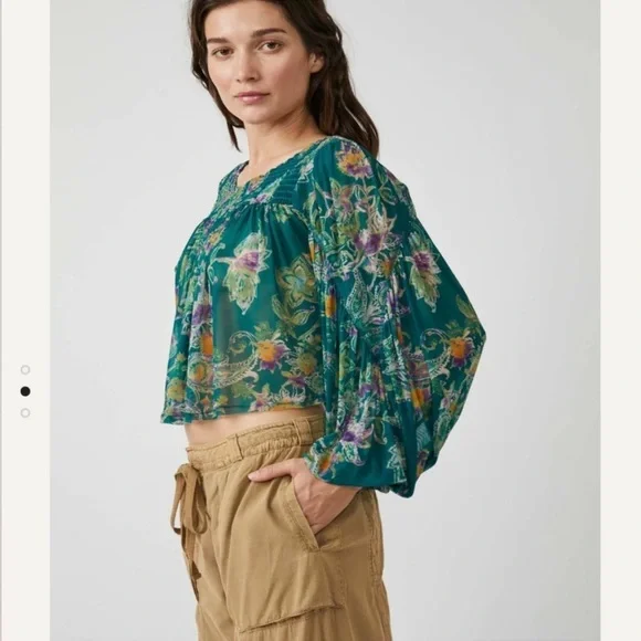 Free People Up For Anything Blouse in Emerald Combo, Size Small - Picture 9 of 17